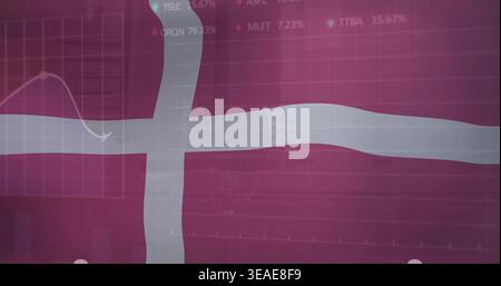 Displaying centered white Nordic cross covering magenta field, with grid and percent labels Stock Photo