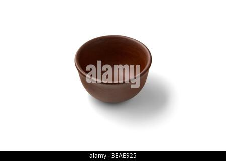 Empty clay brown bowl isolated on white background Stock Photo