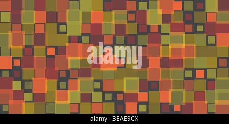 Abstract 3D Surface Pattern, Squares Colored in Random Shades of Green, Brown and Red - Wide Scale Geometric Mosaic Texture, Overlapping Squares in Au Stock Vector