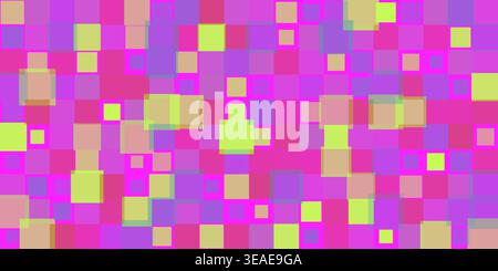 Abstract 3D Surface Pattern, Squares Colored in Shades of Green, Purple and Red - Wide Scale Geometric Mosaic Texture - Vector Background Design Stock Vector