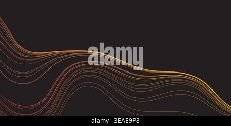 Golden and Brown Wavy Striped Abstract Background - Dark Colorful Moving, Flowing Stream in Curving Lines - Modern Style Digitally Generated Dark Futu Stock Vector