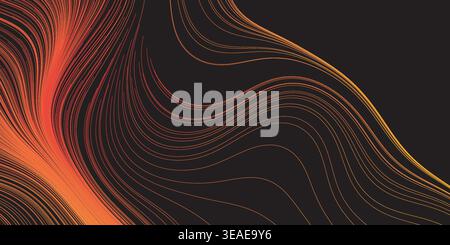 Golden and Brown Wavy Striped Abstract Background - Dark Colorful Moving, Flowing Stream in Curving Lines - Modern Style Digitally Generated Dark Futu Stock Vector