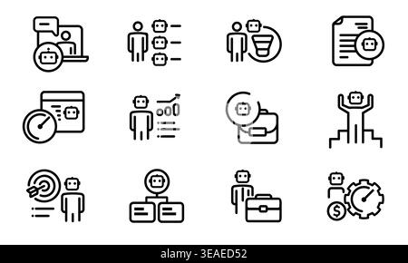 Agentic AI icon set featuring autonomous artificial intelligence agents for business workflow automation smart task management digital workforce Stock Vector