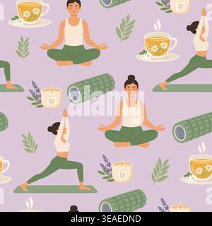 Soft lilac seamless pattern for yoga practice and relaxation Stock Vector