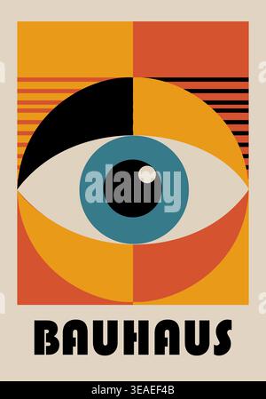 Retro Bauhaus poster with Bold eye design Stock Vector