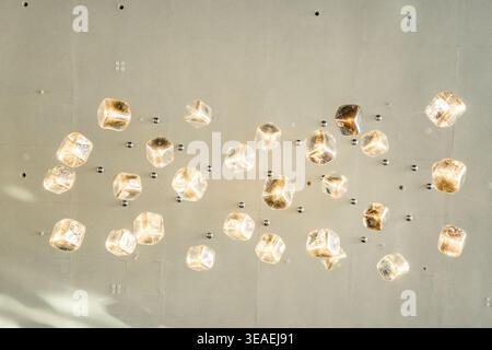 original ceiling lights in the form of glass cubes Stock Photo