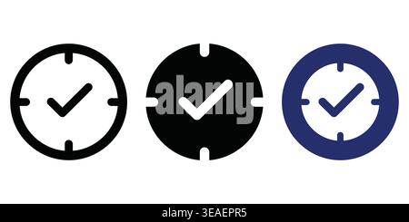 Creative clock icons with checkmarks symbolizing time confirmation and validation in various design styles Vector Checkmark Icons Stock Vector