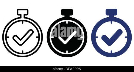 Visual Representation Of Three Different Styles Of Checkmark Stopwatches For Time Management And Productivity Vector Checkmark Icons Stock Vector