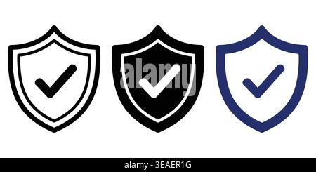 Illustrations of verified security shields with checkmarks indicating trust and authentication Vector Checkmark Icons Stock Vector