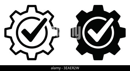 Visual representation of successful system configuration and verification with gear icons Vector Checkmark Icons Stock Vector