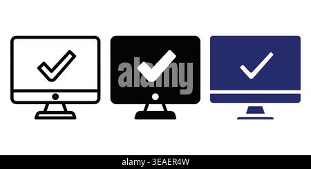 Visual Representation Of Computer Monitors Showing Approval With Checkmark Symbols In Different Designs Vector Checkmark Icons Stock Vector