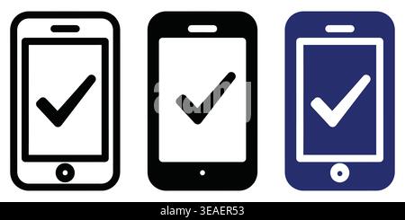 Visual Representation Of Mobile Phone Approval With Different Screen Backgrounds And Designs Vector Checkmark Icons Stock Vector