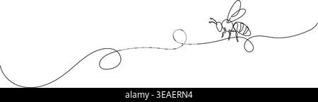 continuous line drawing of flying bee, honeybee line art vector illustration Stock Vector