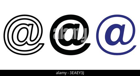 Comparison of Different Visual Representations of the At Symbol in Various Font Styles and Colors Vector contact icons Stock Vector