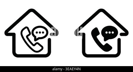 Modern Icons Depicting Telecommunication Services Within Residential Housing Structures Vector contact icons Stock Vector