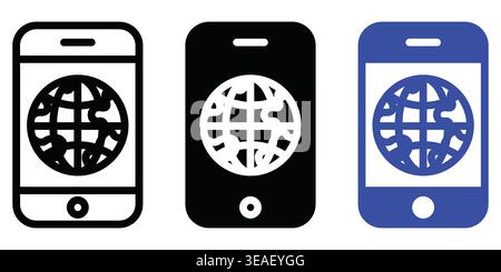 Creative Smartphone Design Variations Featuring Global Network Iconography On Different Backgrounds Vector contact icons Stock Vector