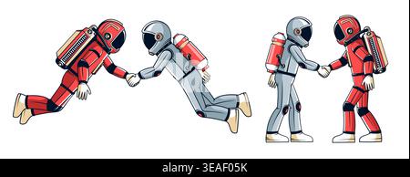 Astronauts Handshake in Space Cooperation Agreement Concept Vector Stock Vector
