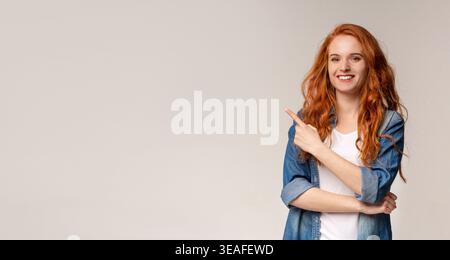Collection of Various Expressions and Poses From a Red-Haired Woman in a Studio Setting Stock Photo