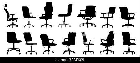 Silhouettes of office chairs in various angles. Stock Vector