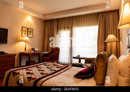 Hotel room, Jaypee Palace Hotel & Convention Centre, Agra, Uttar Pradesh, India. Stock Photo
