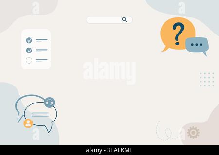 FAQ Help Center Background with Chat Bubbles Search Bar and Support Icons Stock Vector