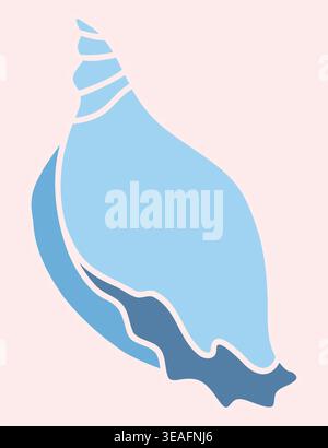 Modern Minimalist Sea Shell Flat Blue Vector Stock Vector