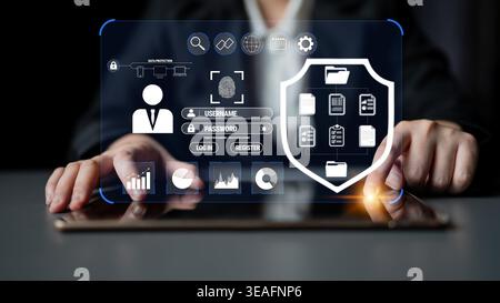 Person Using Tablet with Security Interface for User Identification, Data Protection, and Account Management in Modern Technology Environment Quark. Stock Photo
