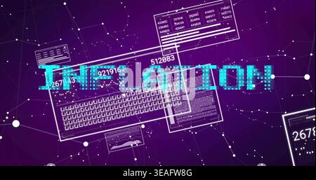 Displaying central cyan INSTALLATION over purple gradient showing keyboard terminal readouts nodes Stock Photo