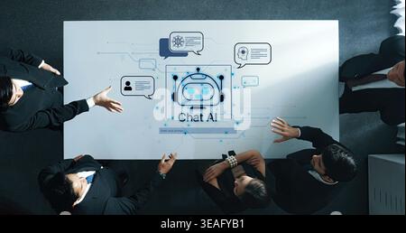 Futuristic AI chatbot with autonomous agent capabilities, AI natural language understanding, and seamless business workflow AI integration. AI for mod Stock Photo