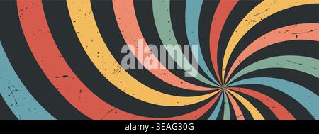 Swirl groovy Starburst. Abstract radial burst background. Grunge swirl or spiral sun rays. 70s vintage summer Vector Stock Vector