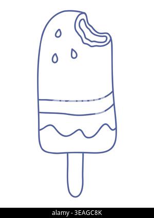 Bitten chocolate popsicle ice cream line art. Stock Vector