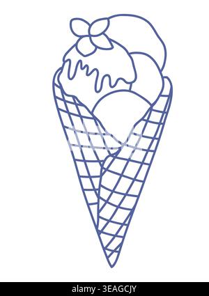 Hand drawn ice cream waffle cone line art Stock Vector