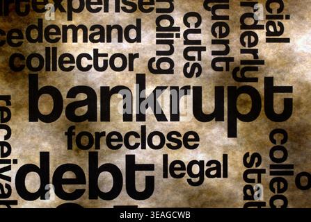 Bankruptcy and Debt Concept Typography on Grunge Background Stock Photo