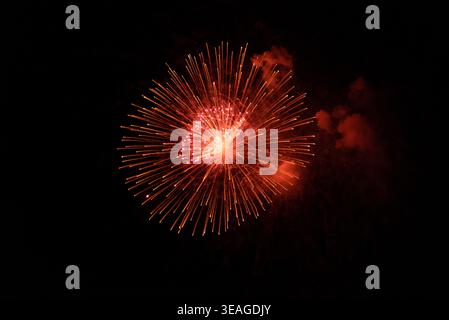 Fireworks explode in the sky on Resurrection Night. Stock Photo