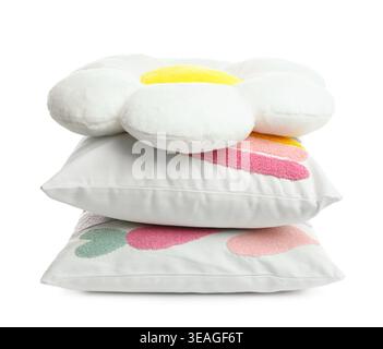 Stylish cushions isolated on white. Interior element Stock Photo