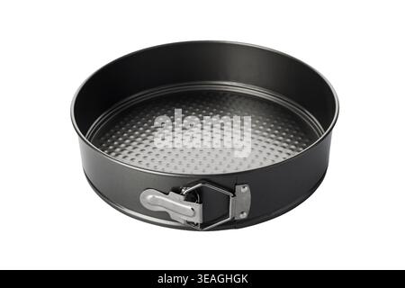 Round springform cake pan with latch and textured base Stock Photo