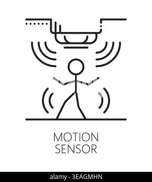 Motion detector smart sensor line icon. Property safety alarm outline pictogram, motion detection innovation lineart vector sign. Smart home technology system thin line icon or security sensor symbol Stock Vector