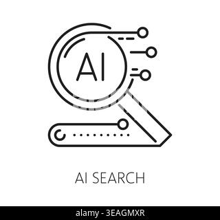 AI search, artificial intelligence technology icon featuring magnifying glass with AI label and search bar on white background with AI Search lettering. Vector symbol for technology websites Stock Vector