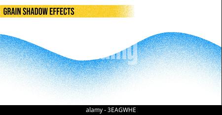 Blue noise grain dots wave background. Smooth flowing stipple texture wave with gradient grain shadow effect. Vector noise grain wave for modern graphic design background, poster and art print Stock Vector