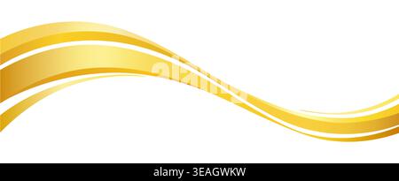 Golden stripe swoosh wave, gold curve flow. Golden line shiny vector decoration, luxury stripe flow deluxe wave. Gold ribbon fluid background or elegant swoosh premium design element Stock Vector