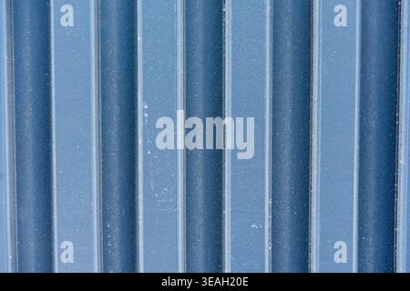 Full Frame Blue-Gray Vertical Corrugated Metal Texture Background with Clean Lines Stock Photo