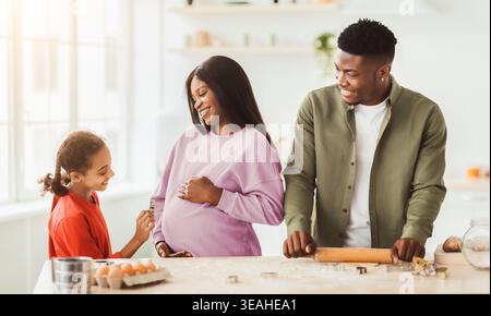 Family Cooking in a Kitchen While Preparing for a New Member in the Family Stock Photo