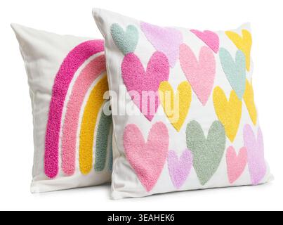 Stylish cushions isolated on white. Interior element Stock Photo