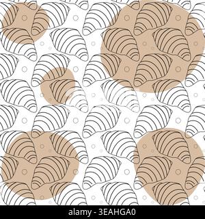 Outline Croissant with crumbs and beige spots Seamless pattern minimalistic flat design Background. Isolated Vector illustration Digital Paper or packing delivery backdrop idea Menu Food poster labels Stock Vector
