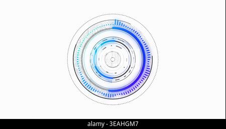 Displaying HUD-like circular interface on white background, with concentric rings and radial ticks Stock Photo
