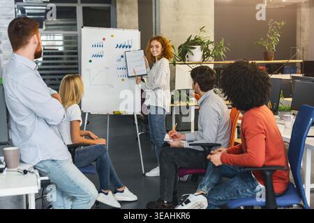 Team Collaborates in Modern Office During Business Presentation in the Afternoon Stock Photo