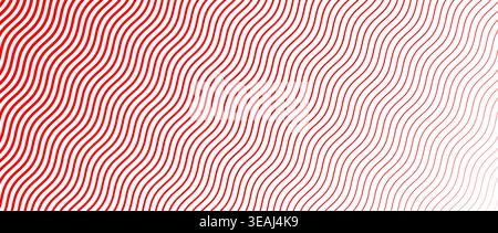 Red diagonal wave texture gradient. Wavy line pattern wallpaper. Fading curved linear halftone gradation. Thin to thick undulate stripe background for overlay, print, cover, graphic design. Vector Stock Vector