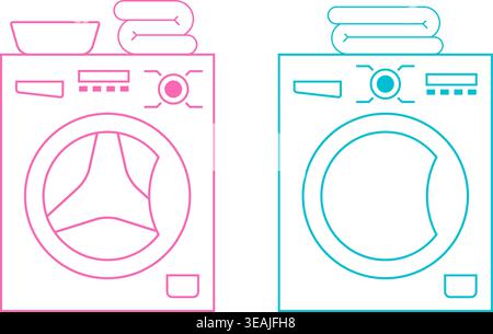 Minimal line style vector set of washing machines with folded towels and laundry elements. Clean modern design. Ideal for apps UI web design or servic Stock Vector