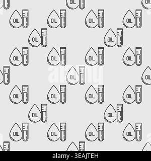 Oil drop with Test Tube vector concept seamless pattern in thin line style Stock Vector