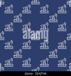 Oil pump at sea vector concept seamless pattern in thin line style Stock Vector